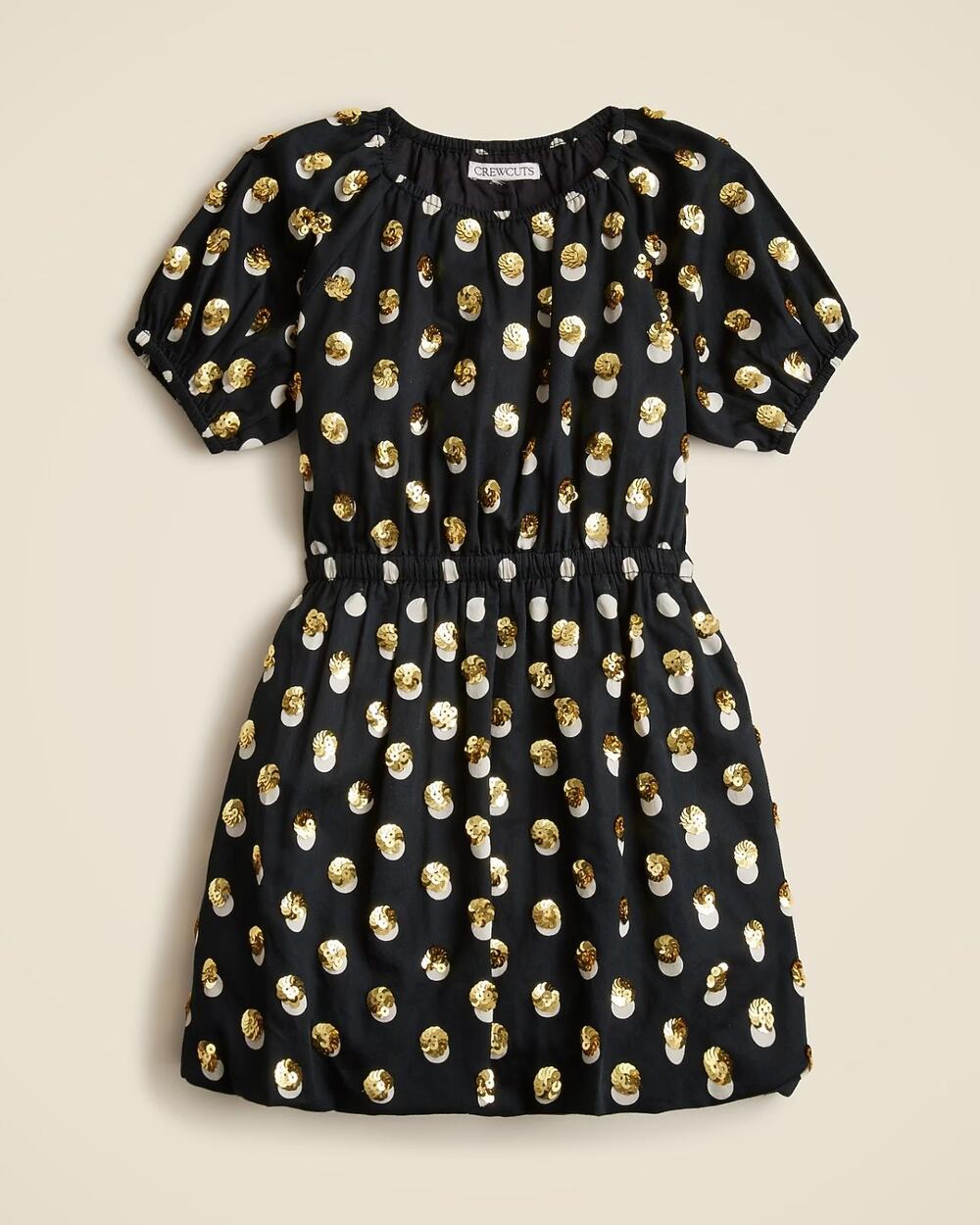 NWT Crewcuts Black Short Sleeve Dress w/ Gold Sequin & Ivory Polka Dots, 10